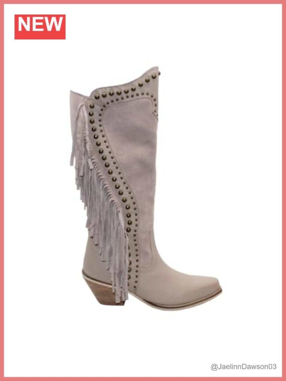 Knee High Boots Leather Suede Studded Fringe Stack Heel